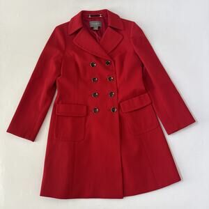 Ann Taylor 100% Wool Coat Size 10 PETITE Red Lined Business Casual Jacket READ